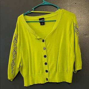 Torrid 3 Neon Green Cardigan with beetlejuice Embroidered Sleeves